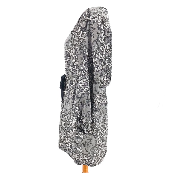 Rebecca Taylor Gray Black Silk Lace Print 100% Silk Long Sleeve Dress - Picture 5 of 10